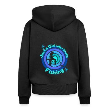 Ein Mädchen, das das Angeln liebt, ein T-Shirt. - Frauen Premium Bio Zip Hoodie - Schwarz - Hinten - Julia (174cm)
