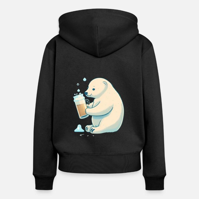 Eisbär déguste une délicieuse bière - Sweat à capuche zippé Premium bio Femme - noir