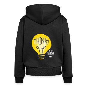 Thinking Is Not illegal yet Vintage Brain Sprüche - Frauen Premium Bio Zip Hoodie - Schwarz - Hinten - Julia (174cm)