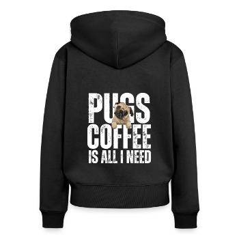 Mops und Kaffee Liebe - Frauen Premium Bio Zip Hoodie - Schwarz - Hinten - Julia (174cm)