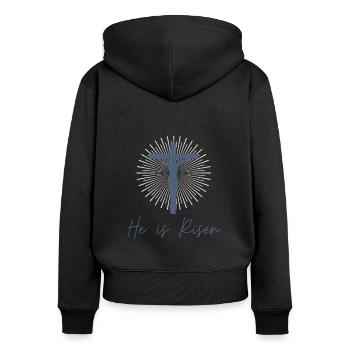 Jesus on the Cross "He Is Risen" Design - Women's Premium Organic Zip Hoodie - black - Back - Julia (174cm)