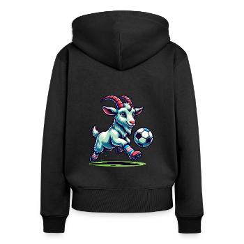 Chèvre joueur de football Champion Fan Design - Sweat à capuche zippé Premium bio Femme - noir - Dos - Julia (174cm)