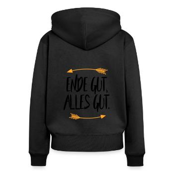 Ende gut alles gut - Frauen Premium Bio Zip Hoodie - Schwarz - Hinten - Julia (174cm)