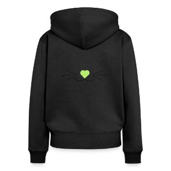 Katzenschnurrhaare, grün und schwarz, mit Herz - Frauen Premium Bio Zip Hoodie - Schwarz - Hinten - Julia (174cm)