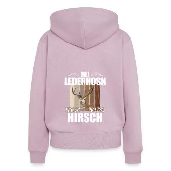 Basst Scho | Trachten Hirsch - Frauen Premium Bio Zip Hoodie - Altrosa - Hinten - Julia (174cm)