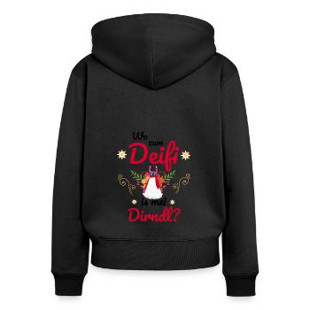 Dirndl Trachten Ersatz für - Frauen Premium Bio Zip Hoodie - Schwarz - Hinten - Julia (174cm)