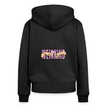 Weinkind Wein Alkohol Trinker Rot - Weisswein - Frauen Premium Bio Zip Hoodie - Schwarz - Hinten - Julia (174cm)