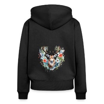 Ersatz Dirndl Hirschgeweih Hirsch - Frauen Premium Bio Zip Hoodie - Schwarz - Hinten - Julia (174cm)