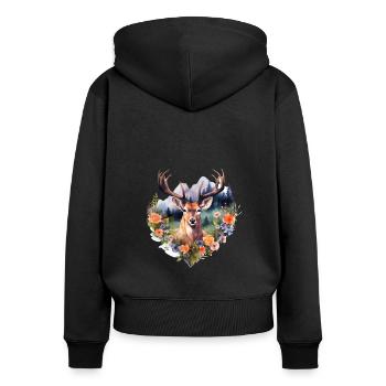 Ersatz Dirndl Hirschgeweih Hirsch - Frauen Premium Bio Zip Hoodie - Schwarz - Hinten - Julia (174cm)