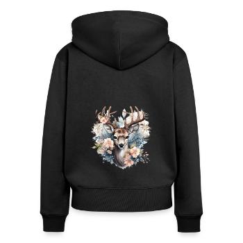 Ersatz Dirndl Hirschgeweih Hirsch - Frauen Premium Bio Zip Hoodie - Schwarz - Hinten - Julia (174cm)