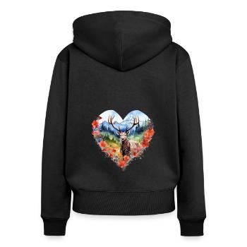 Ersatz Dirndl Hirschgeweih Hirsch - Frauen Premium Bio Zip Hoodie - Schwarz - Hinten - Julia (174cm)