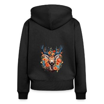 Ersatz Dirndl Hirschgeweih Hirsch - Frauen Premium Bio Zip Hoodie - Schwarz - Hinten - Julia (174cm)