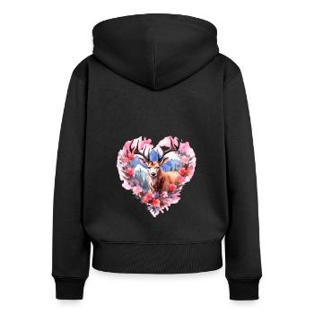 Ersatz Dirndl Hirschgeweih Hirsch - Frauen Premium Bio Zip Hoodie - Schwarz - Hinten - Julia (174cm)
