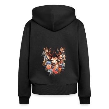 Ersatz Dirndl Hirschgeweih Hirsch - Frauen Premium Bio Zip Hoodie - Schwarz - Hinten - Julia (174cm)