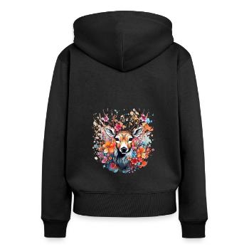 Ersatz Dirndl Hirschgeweih Hirsch - Frauen Premium Bio Zip Hoodie - Schwarz - Hinten - Julia (174cm)