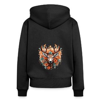 Ersatz Dirndl Hirschgeweih Hirsch - Frauen Premium Bio Zip Hoodie - Schwarz - Hinten - Julia (174cm)