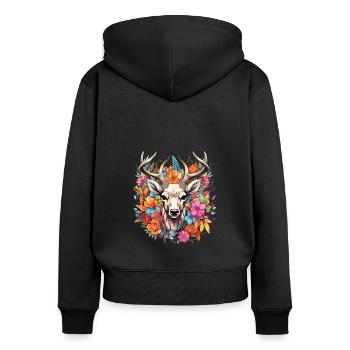 Ersatz Dirndl Hirschgeweih Hirsch - Frauen Premium Bio Zip Hoodie - Schwarz - Hinten - Julia (174cm)
