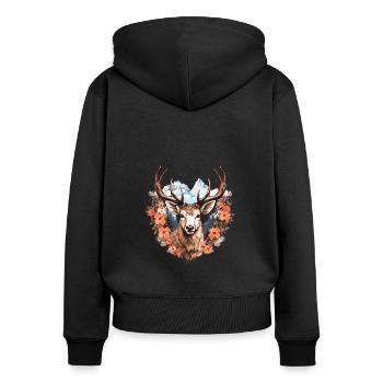 Ersatz Dirndl Hirschgeweih Hirsch - Frauen Premium Bio Zip Hoodie - Schwarz - Hinten - Julia (174cm)