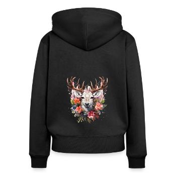 Ersatz Dirndl Hirschgeweih Hirsch - Frauen Premium Bio Zip Hoodie - Schwarz - Hinten - Julia (174cm)