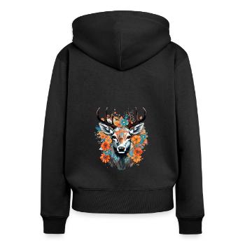 Ersatz Dirndl Hirschgeweih Hirsch - Frauen Premium Bio Zip Hoodie - Schwarz - Hinten - Julia (174cm)