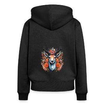Ersatz Dirndl Hirschgeweih Hirsch - Frauen Premium Bio Zip Hoodie - Schwarz - Hinten - Julia (174cm)