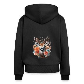 Ersatz Dirndl Hirschgeweih Hirsch - Frauen Premium Bio Zip Hoodie - Schwarz - Hinten - Julia (174cm)