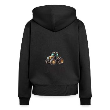 Lausbua Traktor Bayerischer Dialekt Herren - Frauen Premium Bio Zip Hoodie - Schwarz - Hinten - Julia (174cm)