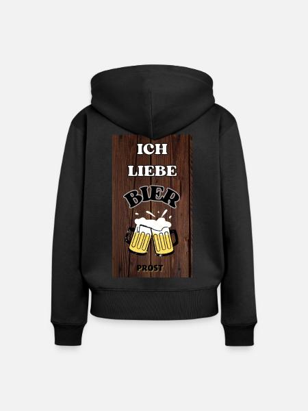 Ich liebe Bier - Frauen Premium Bio Zip Hoodie - Schwarz