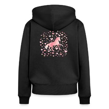 Tolles Pferde Shirt Mädchen Kinder Herzchen Horse - Frauen Premium Bio Zip Hoodie - Schwarz - Hinten - Julia (174cm)