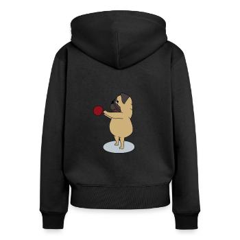 Pug with Kettlebell makes Kettlebell Swings - Women's Premium Organic Zip Hoodie - black - Back - Julia (174cm)