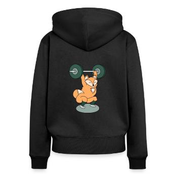 Fuchs beim Gewichtheben mit Langhantel - Frauen Premium Bio Zip Hoodie - Schwarz - Hinten - Julia (174cm)