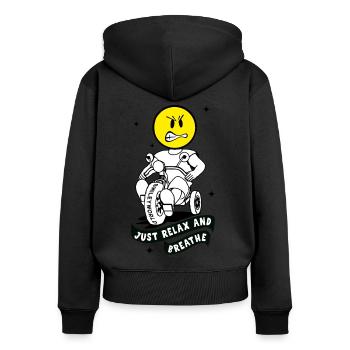 Wütendes Baby Smiley auf Dreirad - Bleib cool! - Frauen Premium Bio Zip Hoodie - Schwarz - Hinten - Julia (174cm)