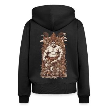 Retro Sumoringer Japanische Kampfkunst Collage - Frauen Premium Bio Zip Hoodie - Schwarz - Hinten - Julia (174cm)