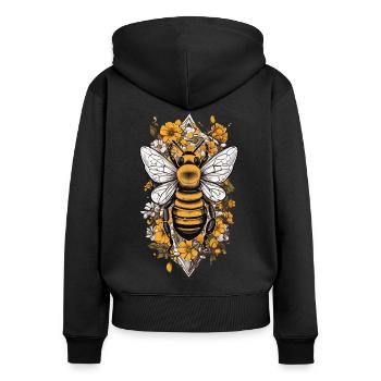 Esthétique des abeilles et des fleurs pour les amateurs de nature et d’apiculture - Sweat à capuche zippé Premium bio Femme - noir - Dos - Julia (174cm)