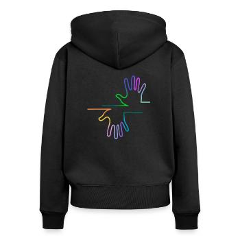 bunte Hände - Frauen Premium Bio Zip Hoodie - Schwarz - Hinten - Julia (174cm)