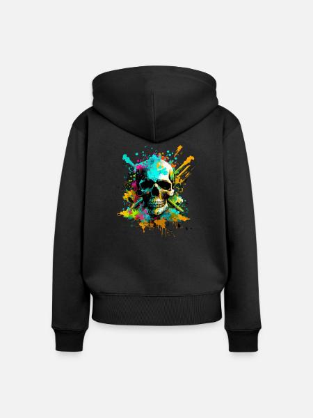Psychedelischer Schädel - Frauen Premium Bio Zip Hoodie - Schwarz