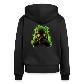 Gasmaske Grün - Frauen Premium Bio Zip Hoodie - Schwarz - Hinten - Julia (174cm)