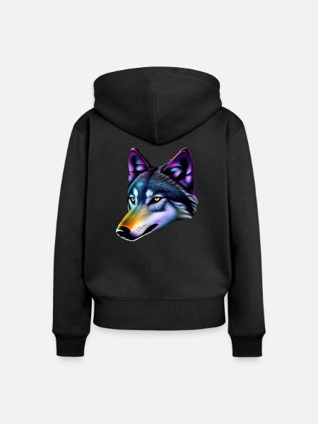 Bunter Wolf - Frauen Premium Bio Zip Hoodie - Schwarz