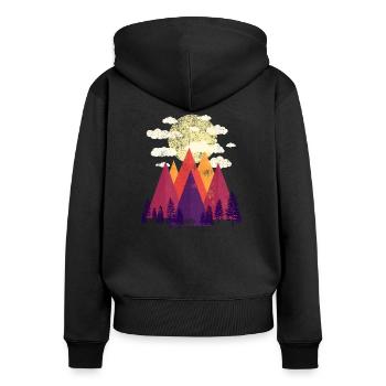 Berge & Wald (Bunte Landschaft) - Frauen Premium Bio Zip Hoodie - Schwarz - Hinten - Julia (174cm)
