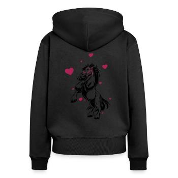 Cheval j'adore idée cadeau drôle équitation club coeur - Sweat à capuche zippé Premium bio Femme - noir - Dos - Julia (174cm)