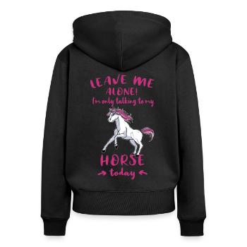 Pferd Reiterin Reiten Horse Pferdespruch Geschenk - Frauen Premium Bio Zip Hoodie - Schwarz - Hinten - Julia (174cm)