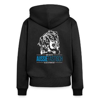 AUSSIETASTISCH Australian Shepherd - Frauen Premium Bio Zip Hoodie - Schwarz - Hinten - Julia (174cm)