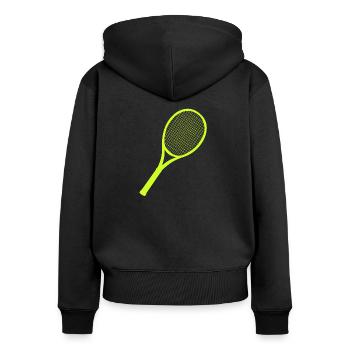 Tennisschläger - Frauen Premium Bio Zip Hoodie - Schwarz - Hinten - Julia (174cm)