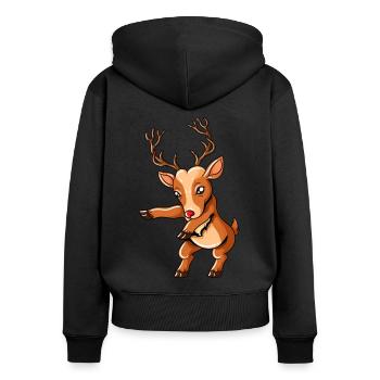 Rennes avec bonnet de Noël Floss Dance Christmas - Sweat à capuche zippé Premium bio Femme - noir - Dos - Julia (174cm)