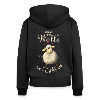 Komme was wolle, ich Schaf das. - Frauen Premium Bio Zip Hoodie - Schwarz - Hinten - Julia (174cm)