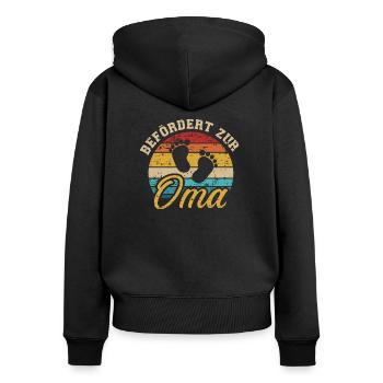 Oma - Frauen Premium Bio Zip Hoodie - Schwarz - Hinten - Julia (174cm)