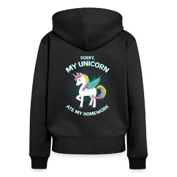 Cadeau amusant de devoirs d'école de licorne de licorne - Sweat à capuche zippé Premium bio Femme - noir - Dos - Julia (174cm)