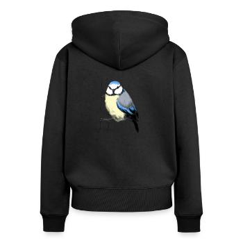 Blaumeise - Frauen Premium Bio Zip Hoodie - Schwarz - Hinten - Julia (174cm)
