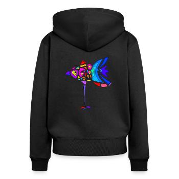Bunter Vogel - Frauen Premium Bio Zip Hoodie - Schwarz - Hinten - Julia (174cm)