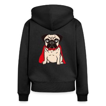 Mops Pug Superhero Hund - Frauen Premium Bio Zip Hoodie - Schwarz - Hinten - Julia (174cm)